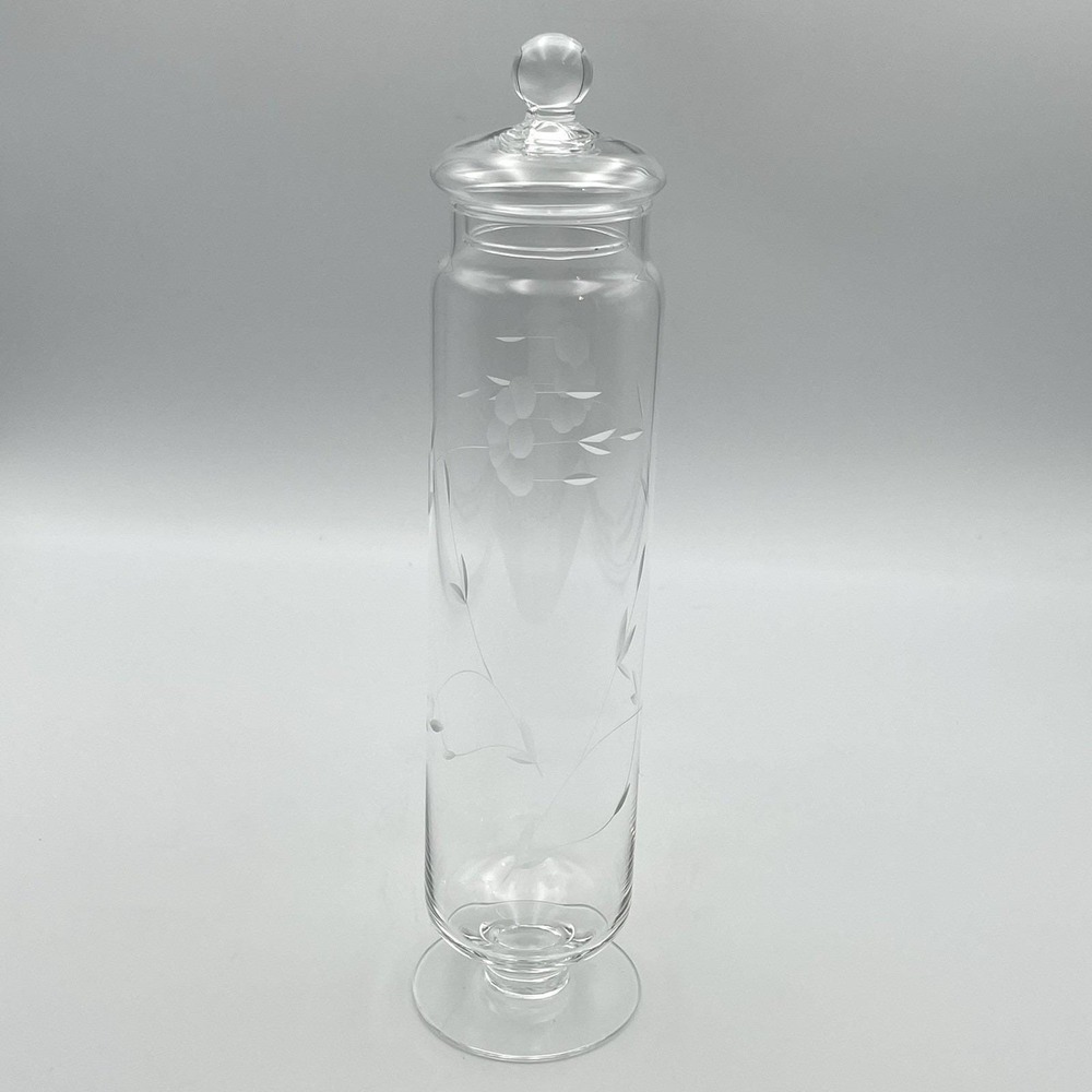Vintage 1980s Princess House Heritage Etched Glass Apothecary Jar Canister 9.5"